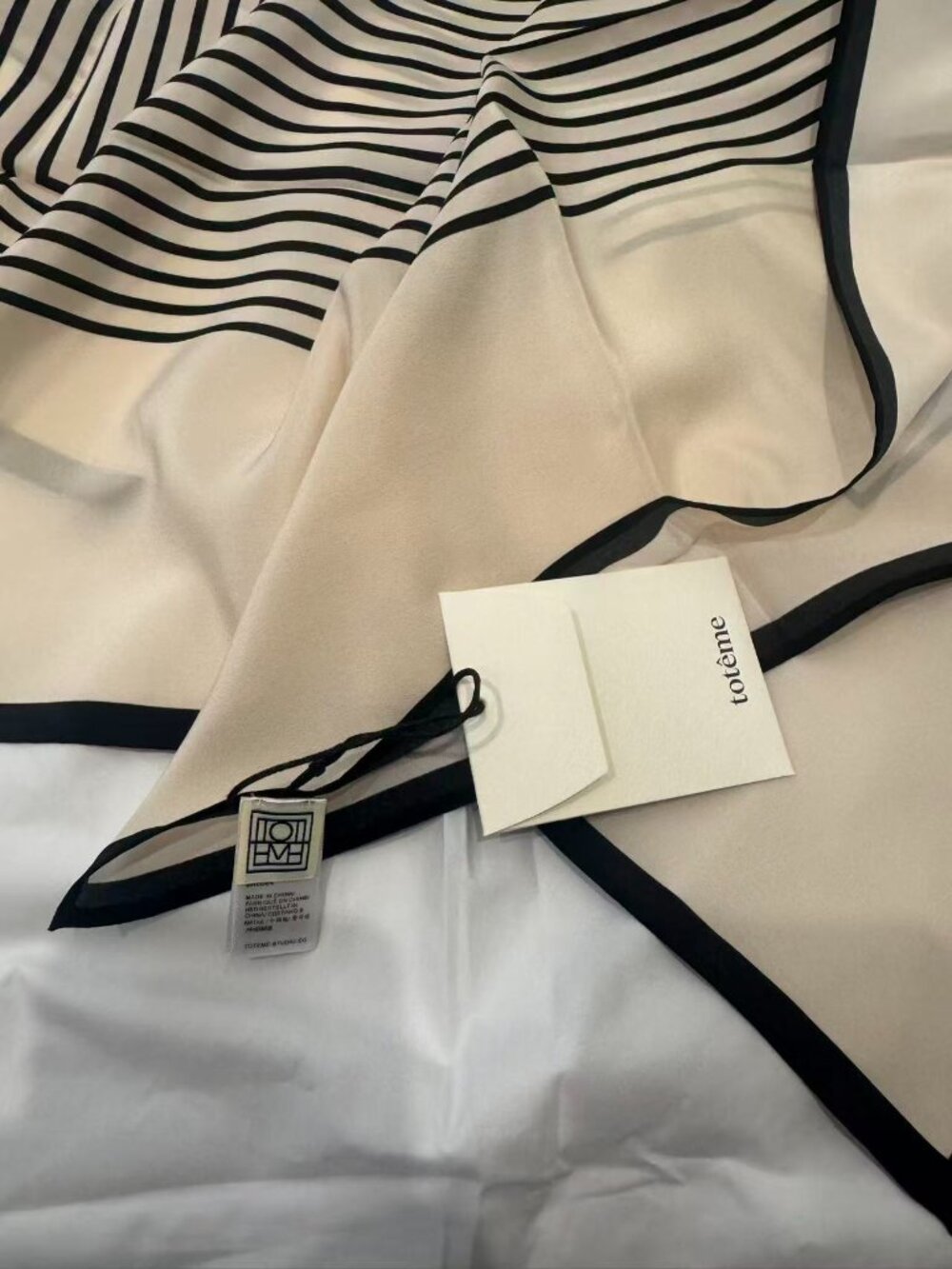 Toteme Black and Cream Geometric Silk Scarf - Picture 8 of 8